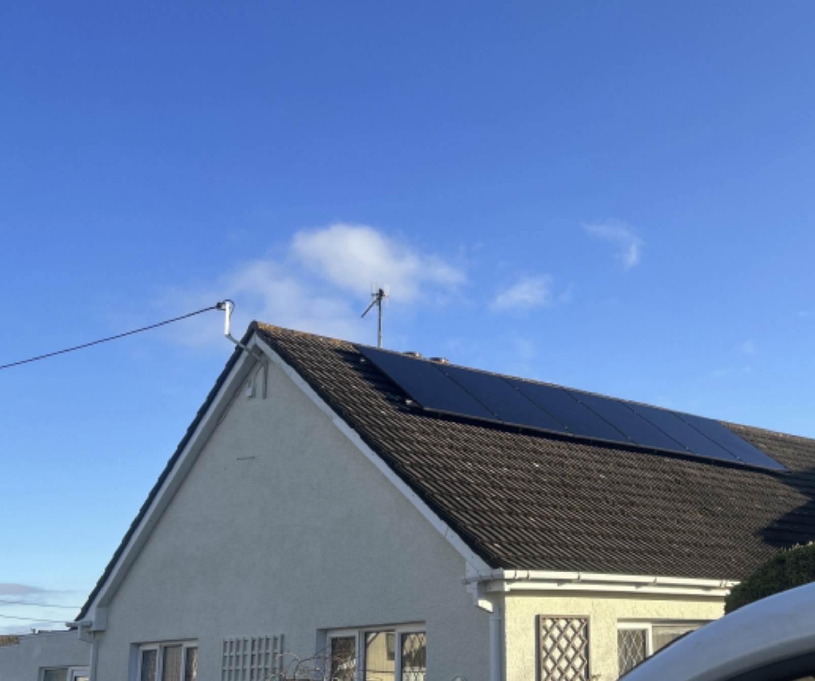 Detached Bungalow, completed solar panel installation on the roof, 5.16 kWp CRS Energy system