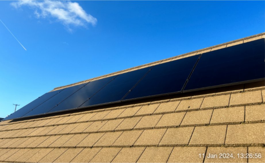 Detached Bungalow, completed solar panel installation on the roof, 4.3 kWp CRS Energy system