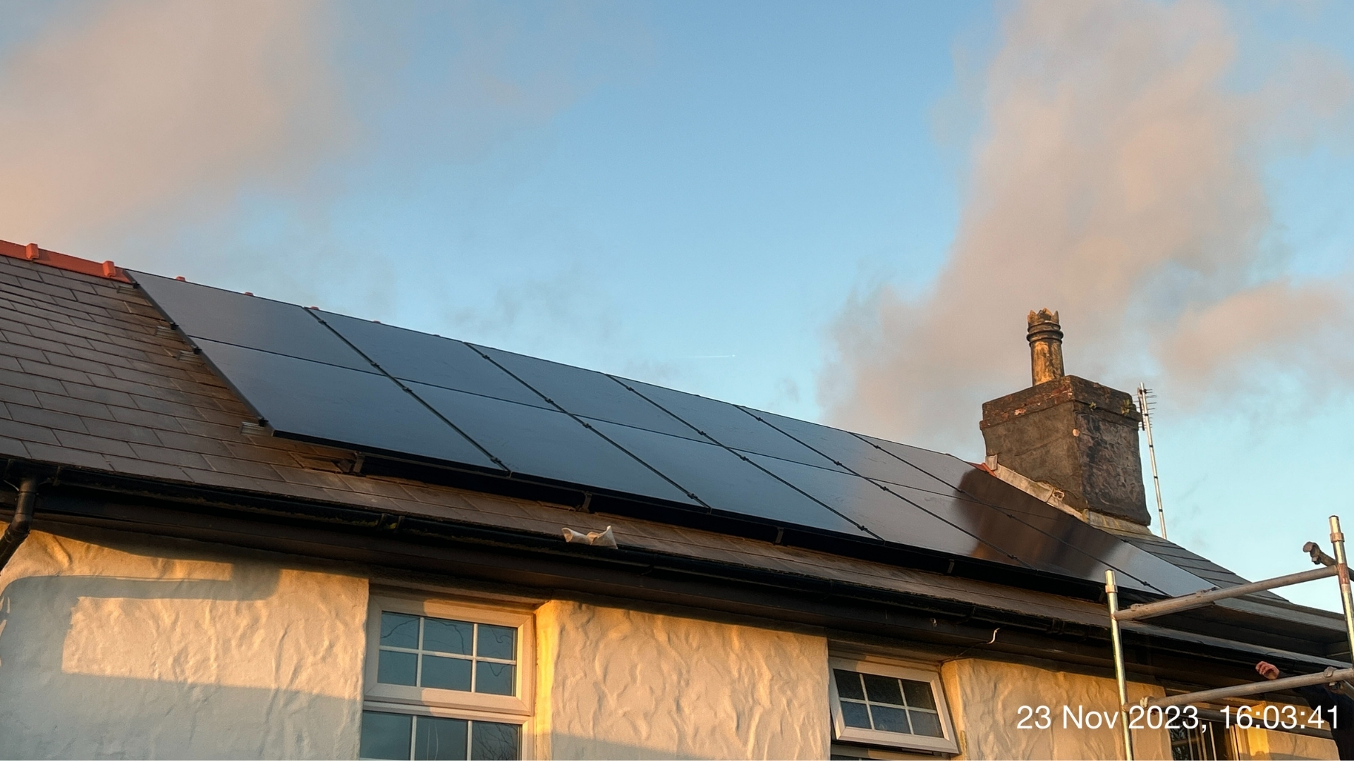 Detached House, completed solar panel installation on the roof, 5.16 kWp CRS Energy system