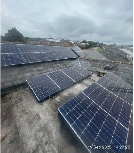 Mid-Terraced House, completed solar panel installation on the roof, 4.4 kWp CRS Energy system